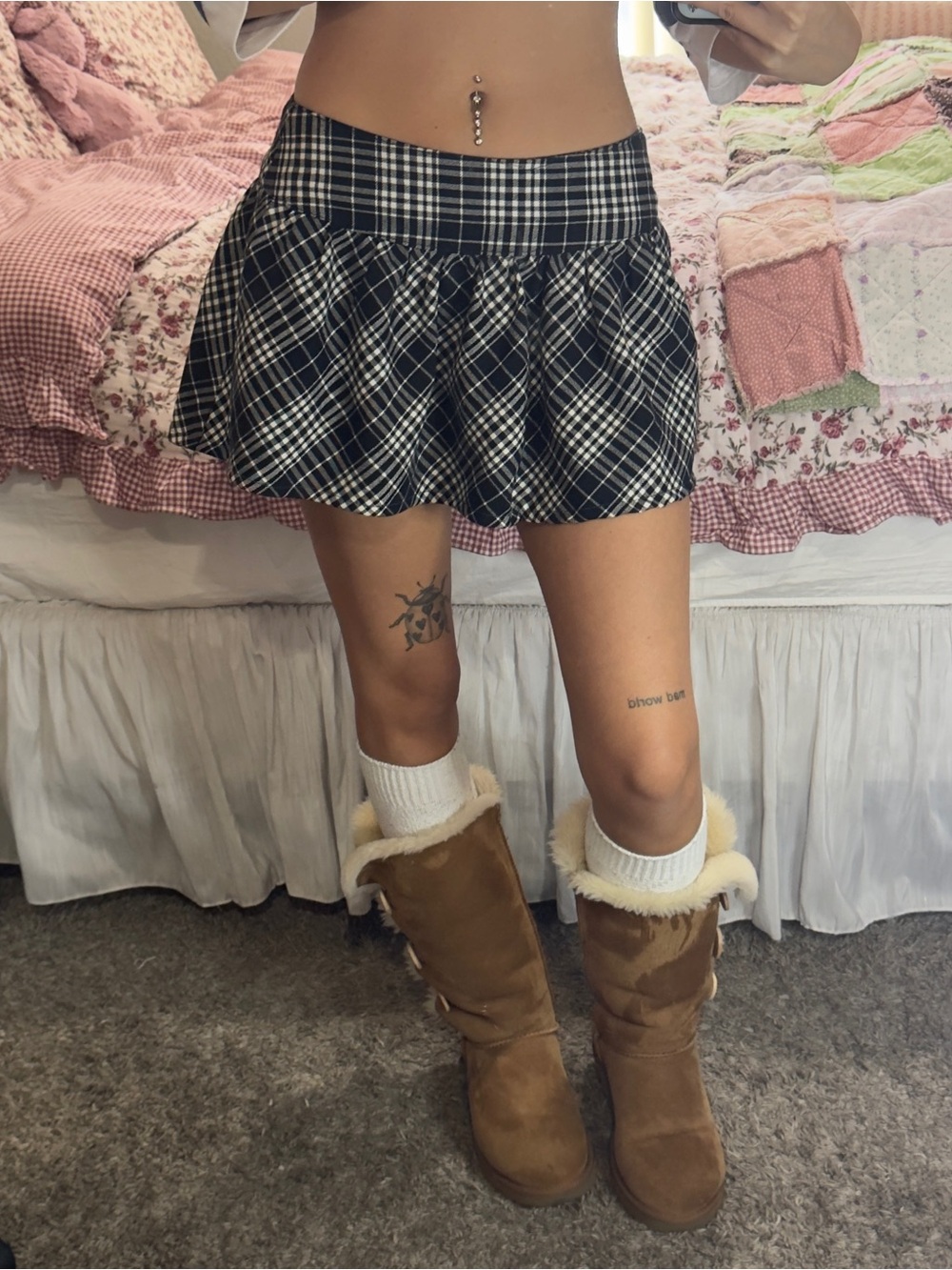 Y2K Wet Seal Plaid Mini Skirt - Black and White